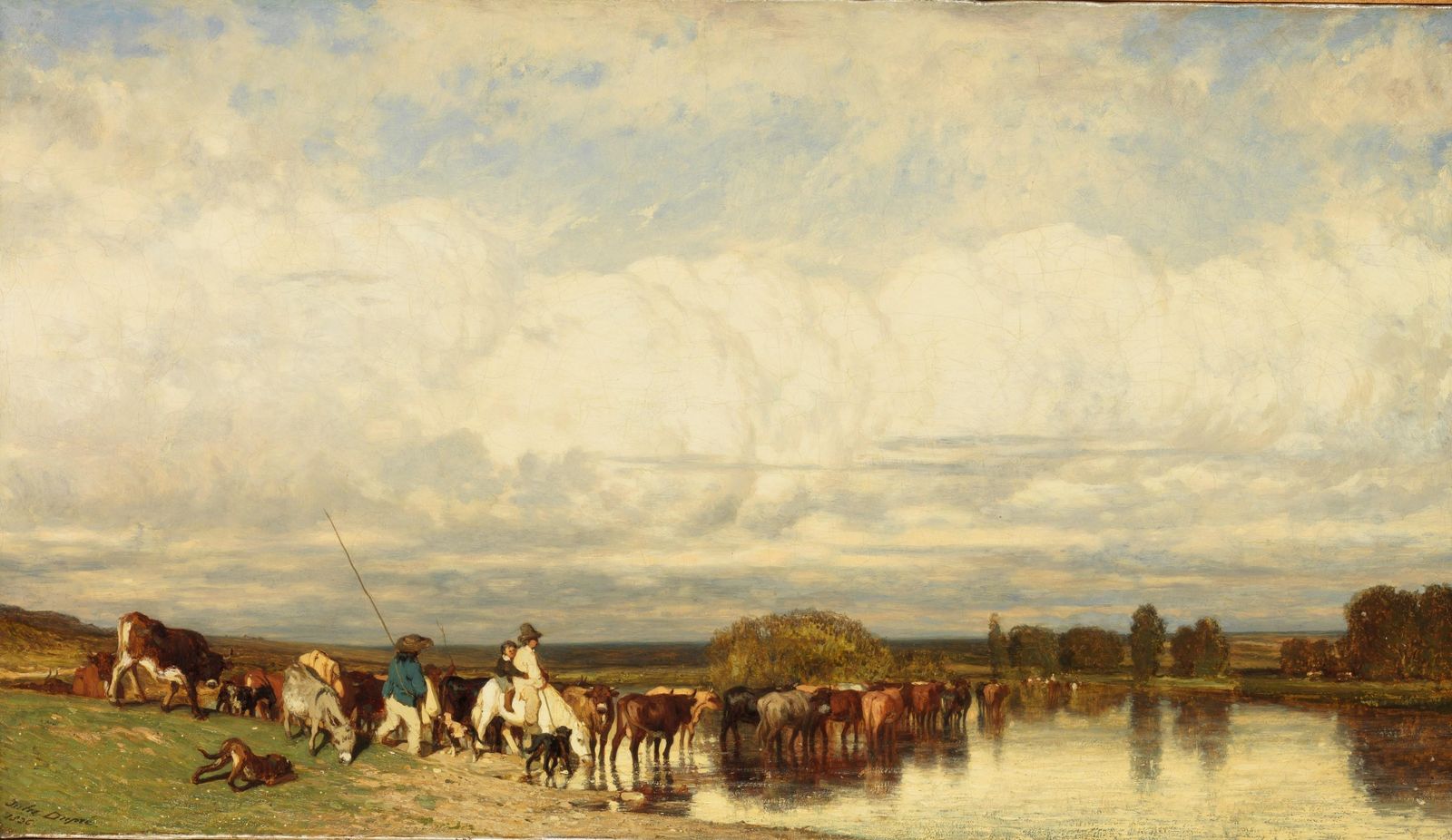 Pastoral Cattle Watering Landscape Wall Art