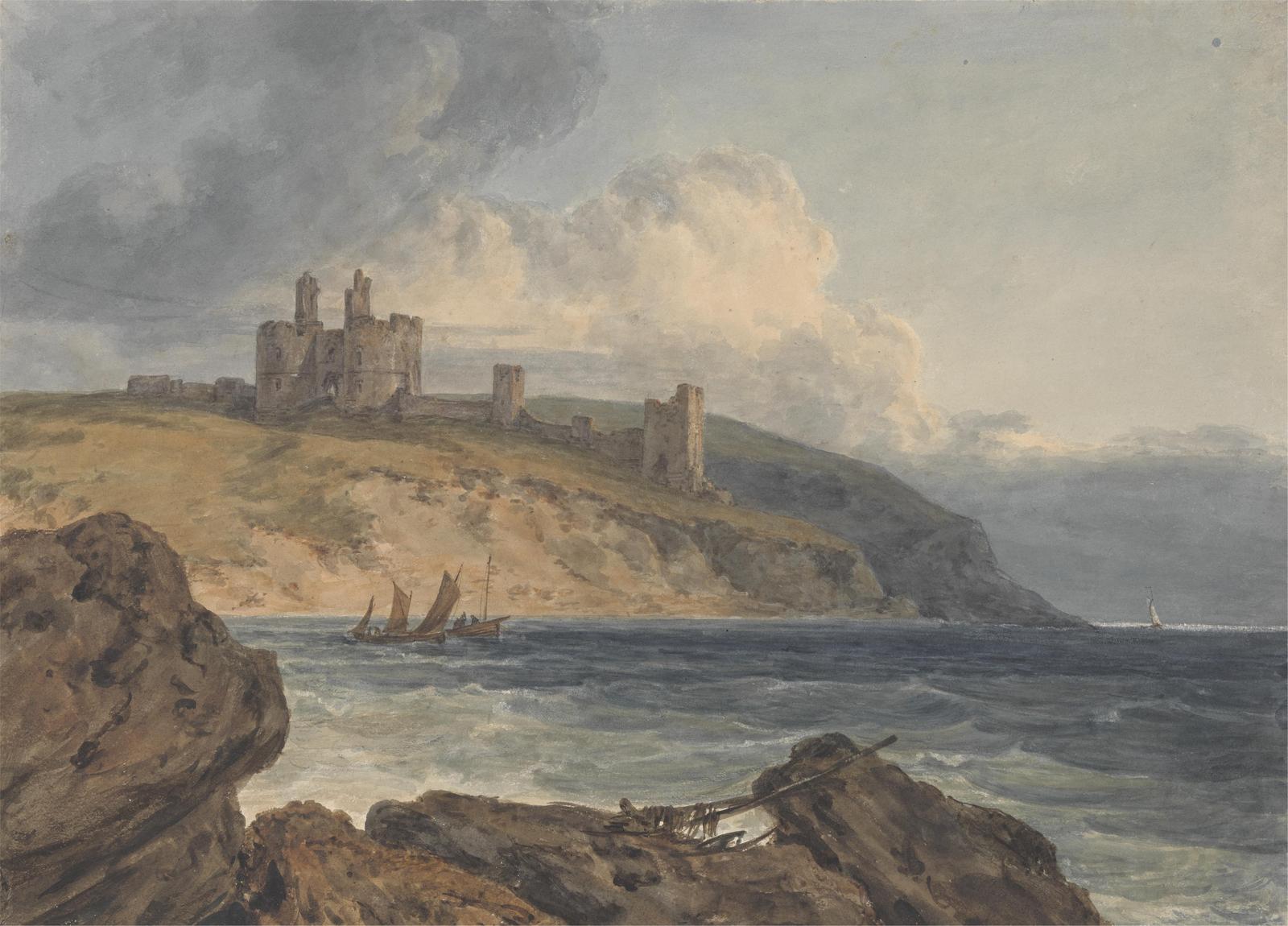 Coastal Castle Seascape Watercolor Wall Art