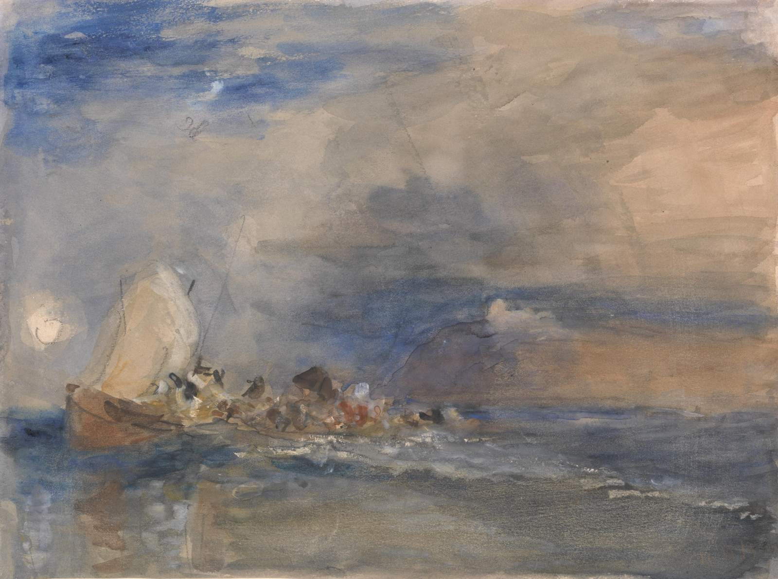 Stormy Seasboat Watercolor Wall Art