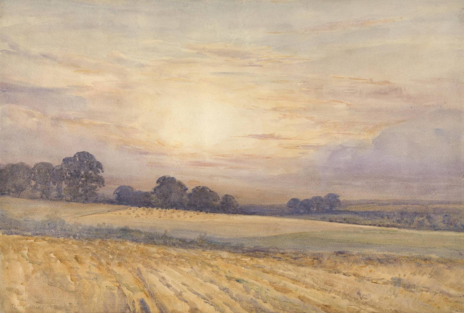 Golden Hour Landscape Watercolor Wall Art