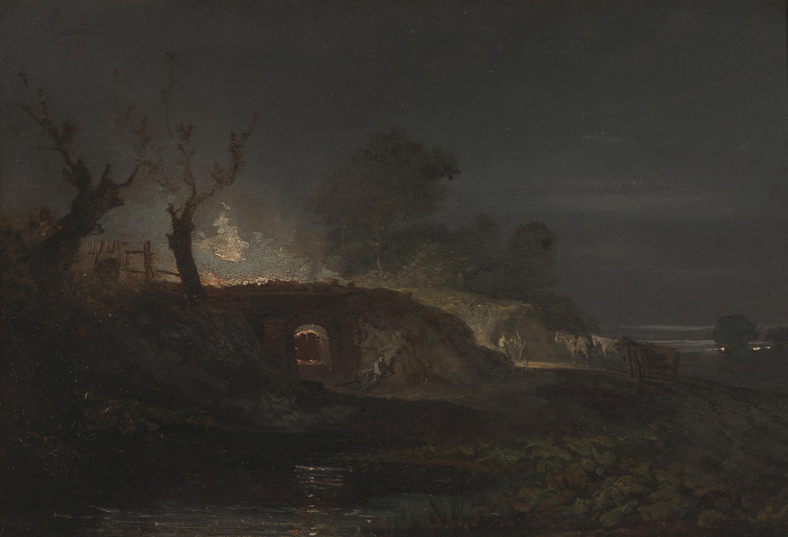 Mysterious Night Landscape with Fire Wall Art