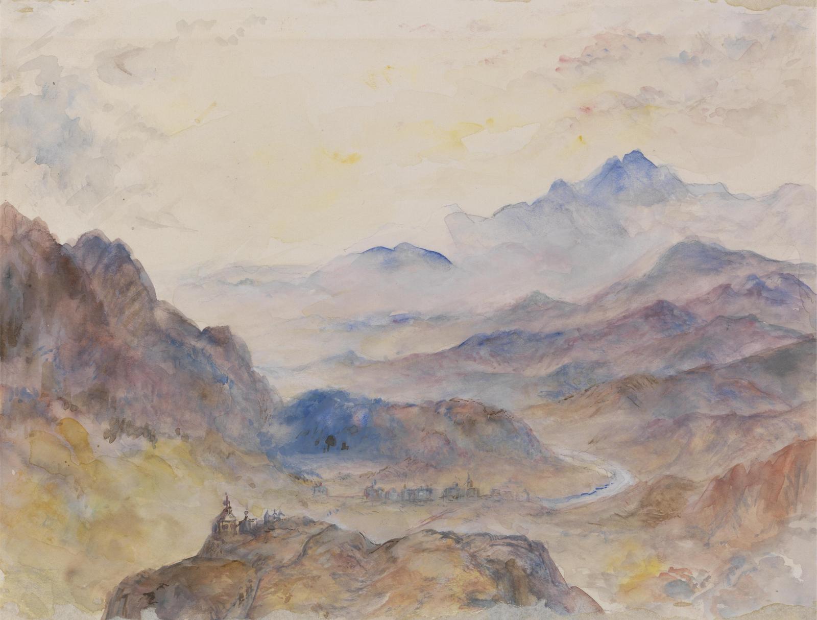 Misty Mountain Landscape Watercolor Wall Art
