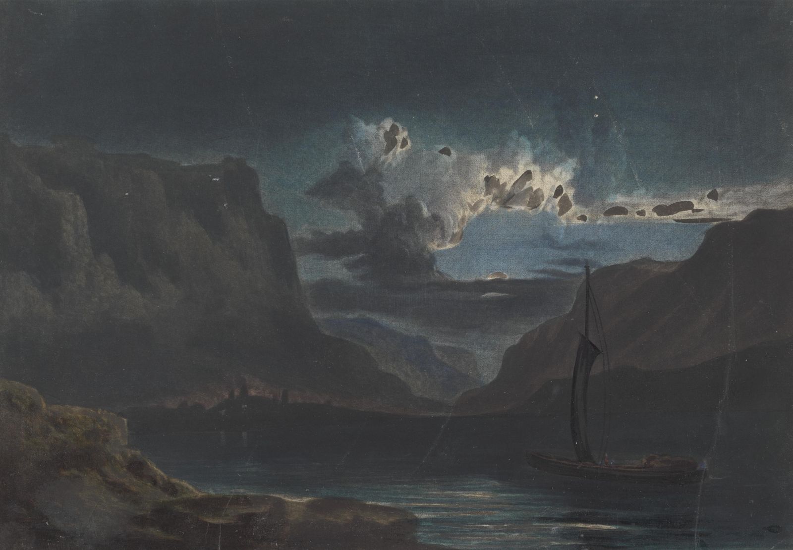 Moonlit Sailboat Landscape Wall Art