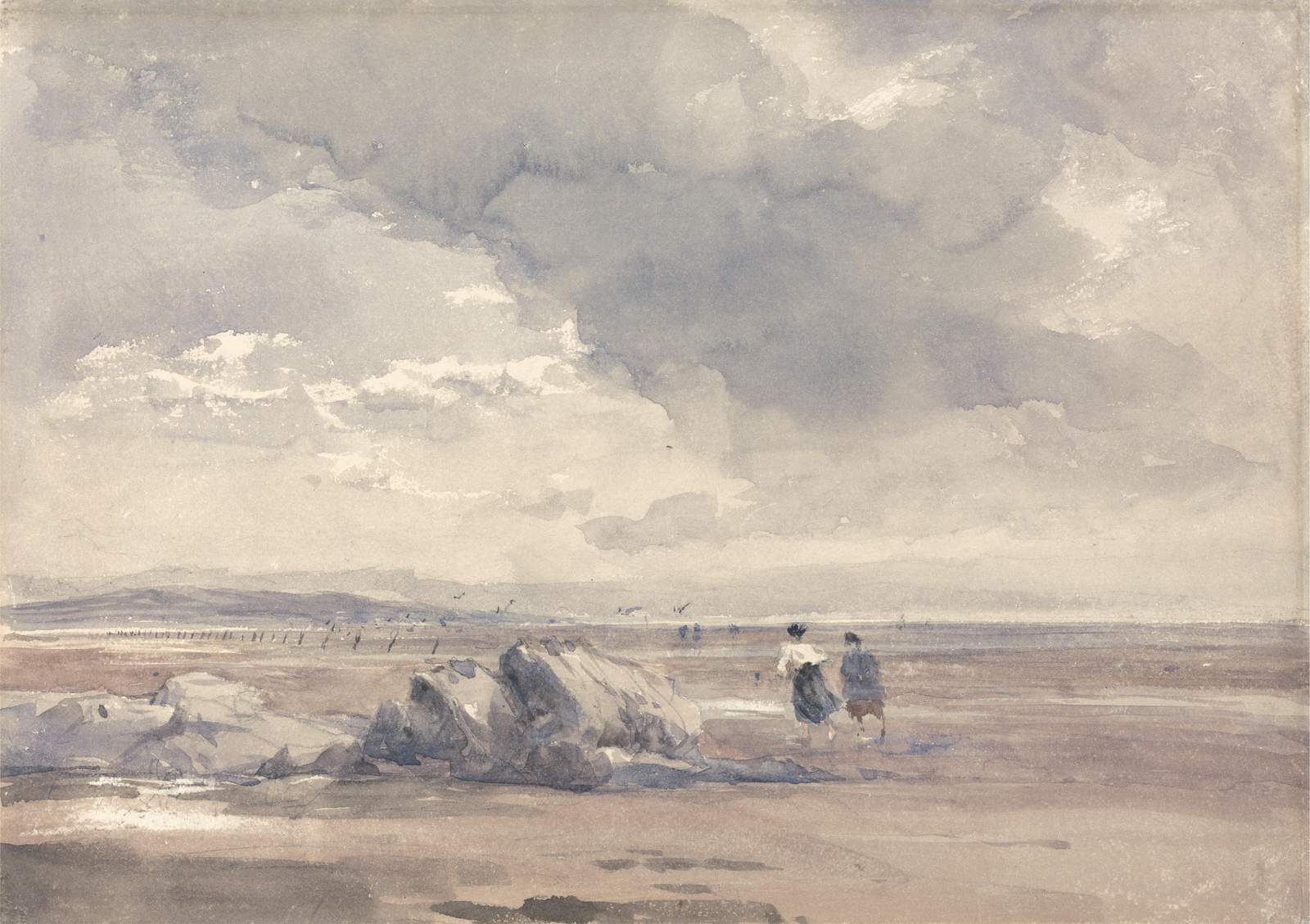 Serene Beach Walk Watercolor Wall Art