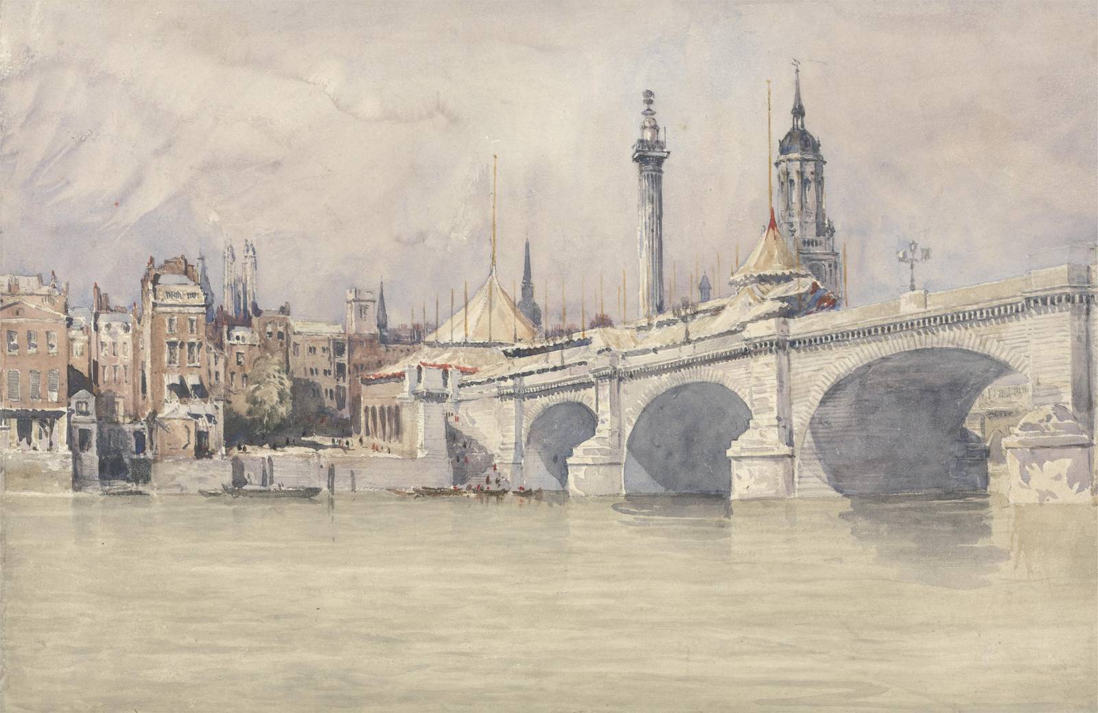 Victorian London Bridge Watercolor Wall Art