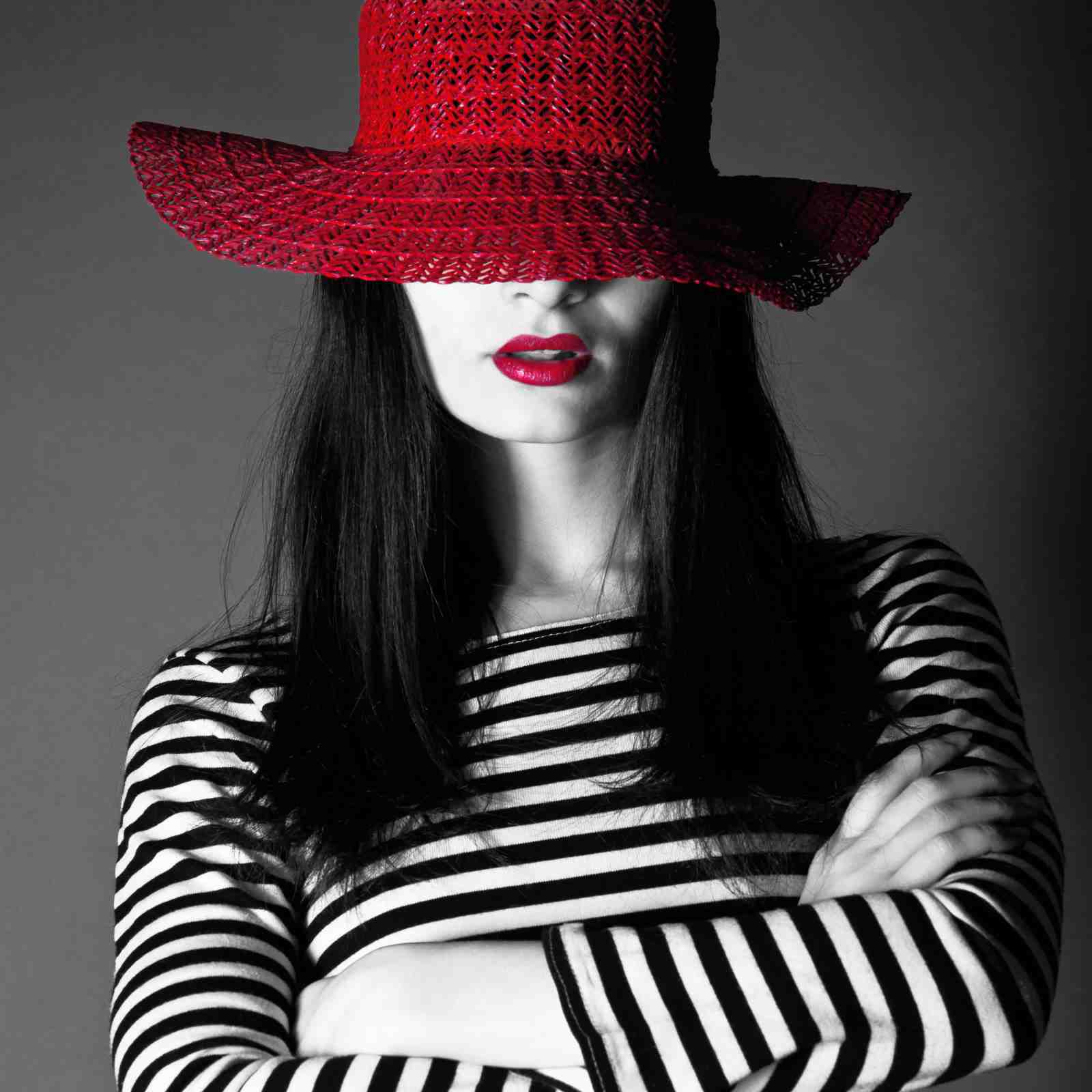 Chic Red Hat Glamour Portrait Wall Art