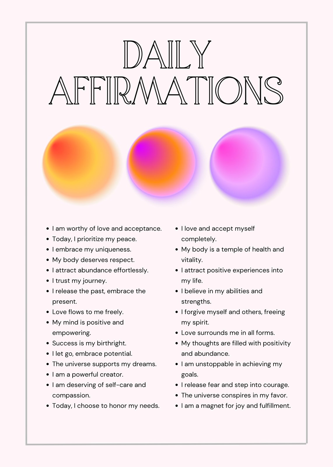 Aura Affirmations for Positive Vibes Wall Art