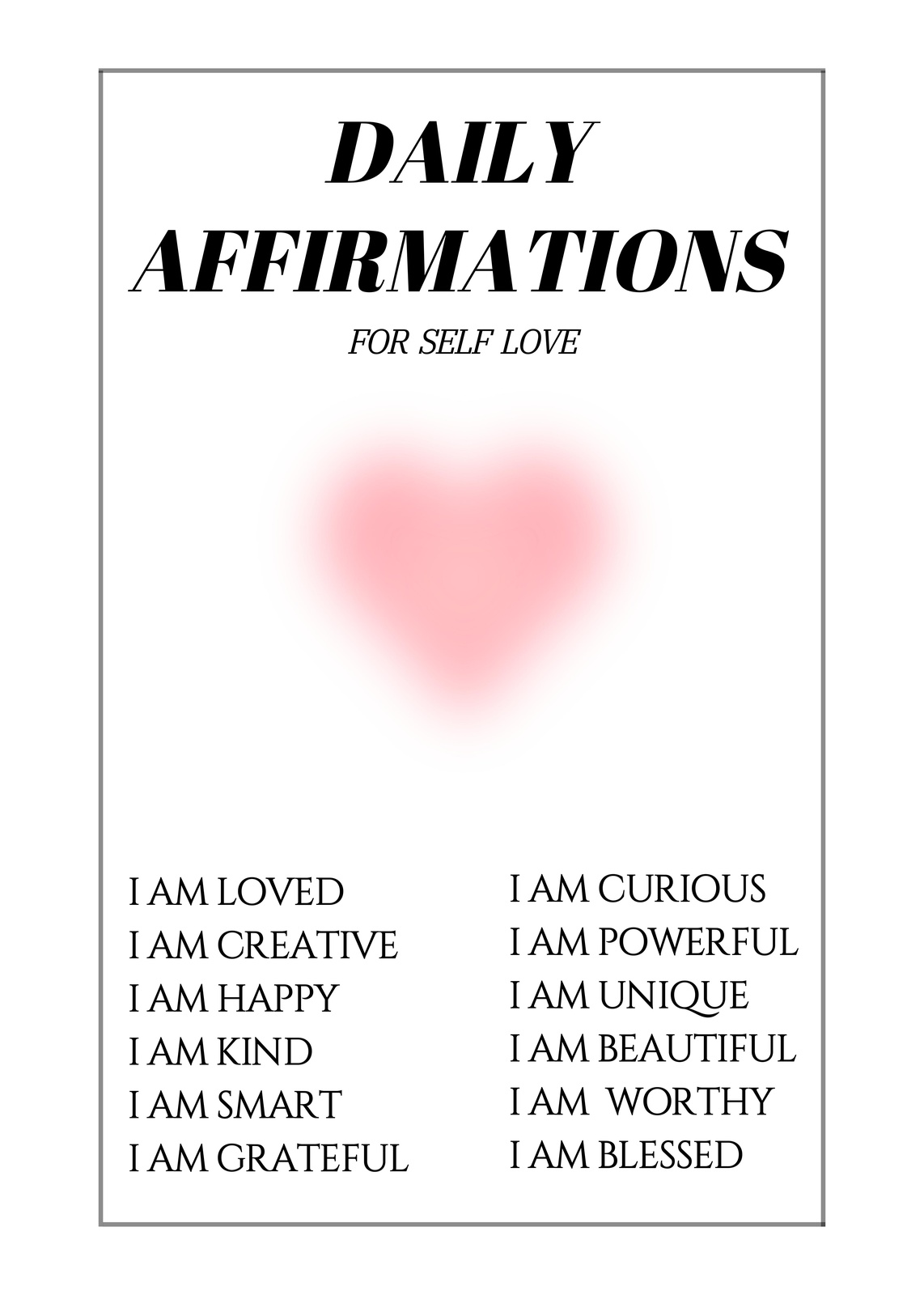 Daily Affirmations Self Love Wall Art