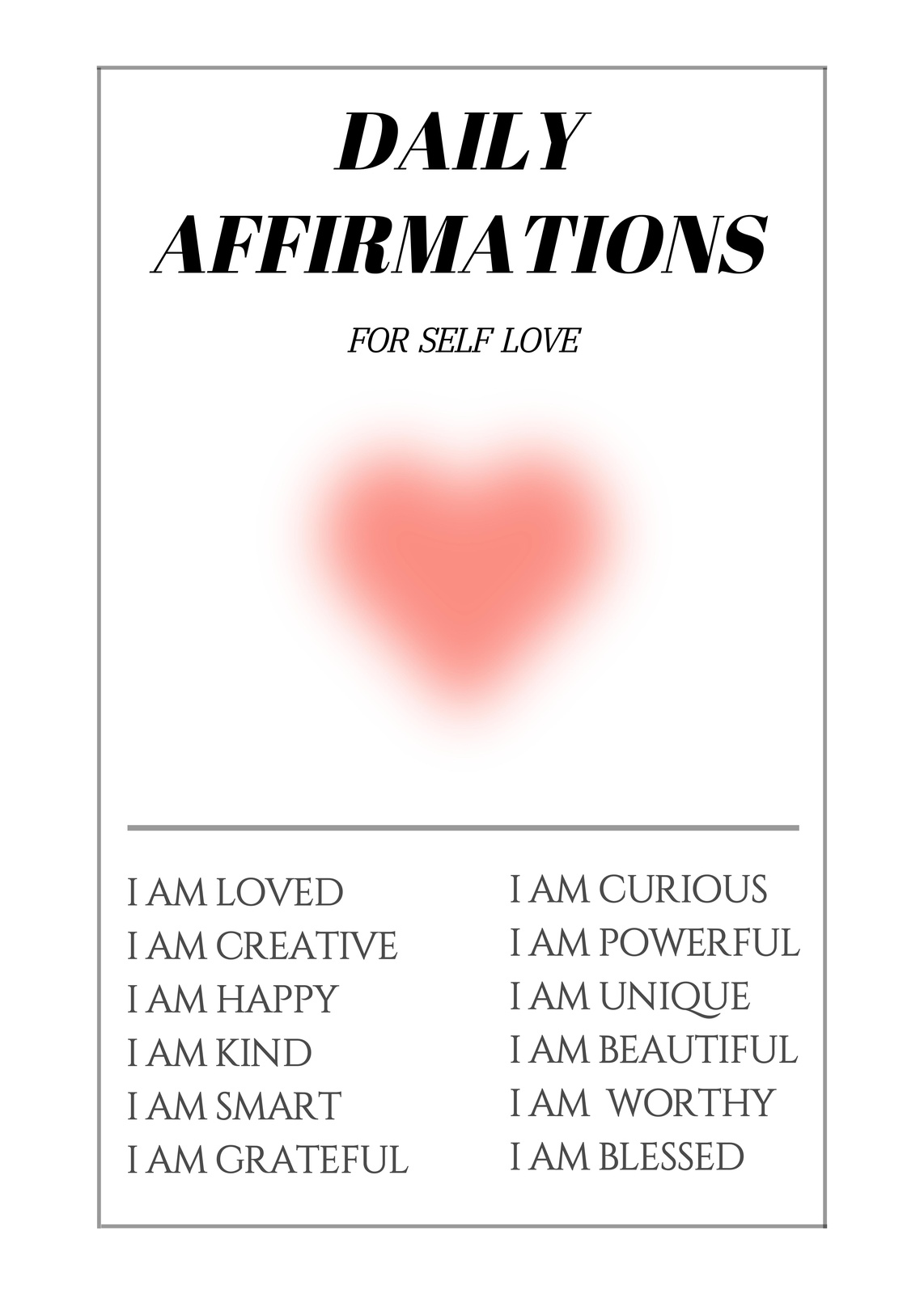 Daily Affirmations for Self Love Wall Art