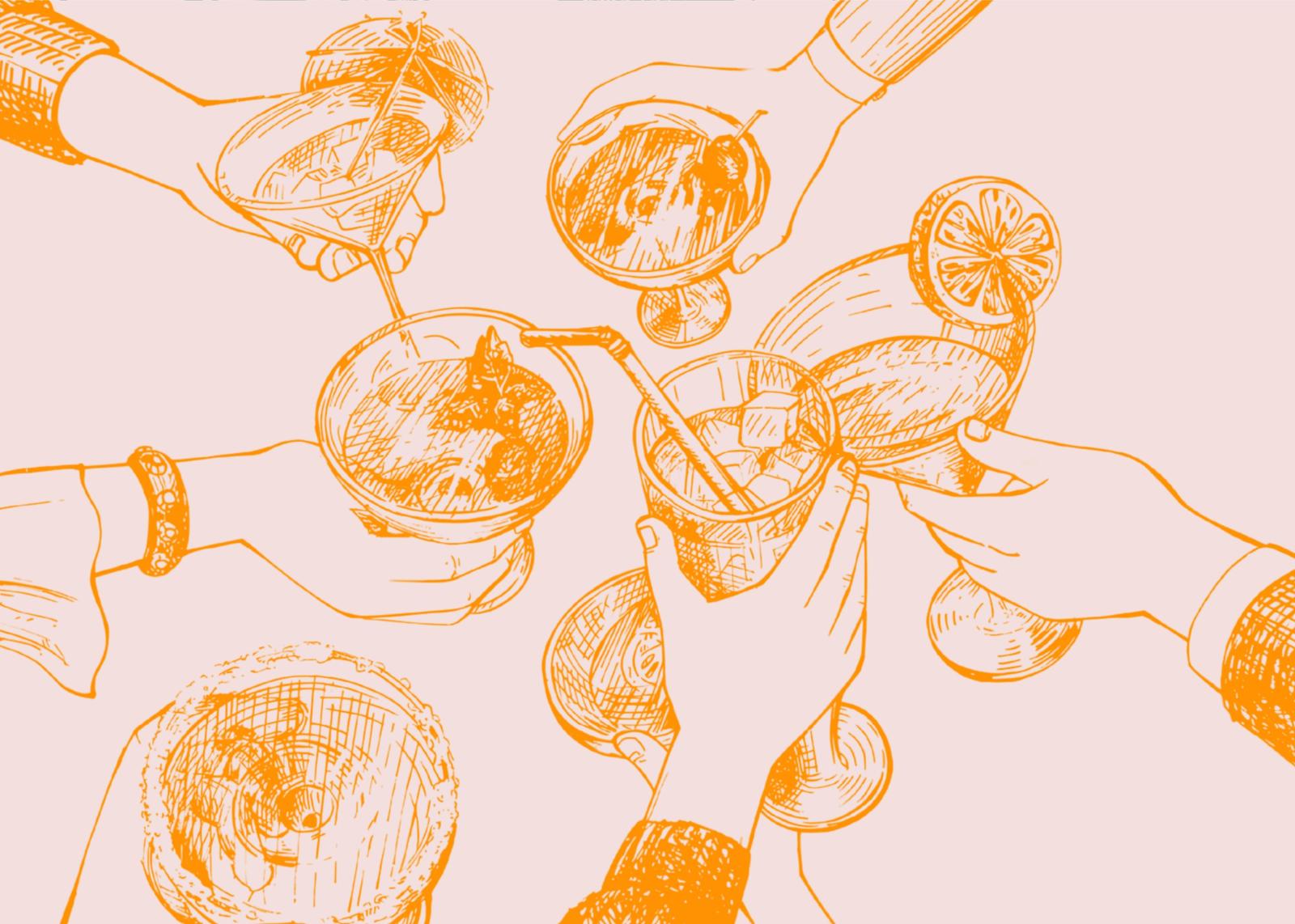 Cheers Cocktail Toast Orange Sketch Wall Art