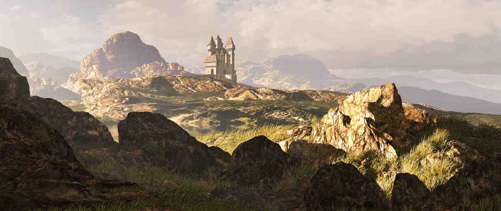 Fantasy Castle Mountain Landscape Wall Art