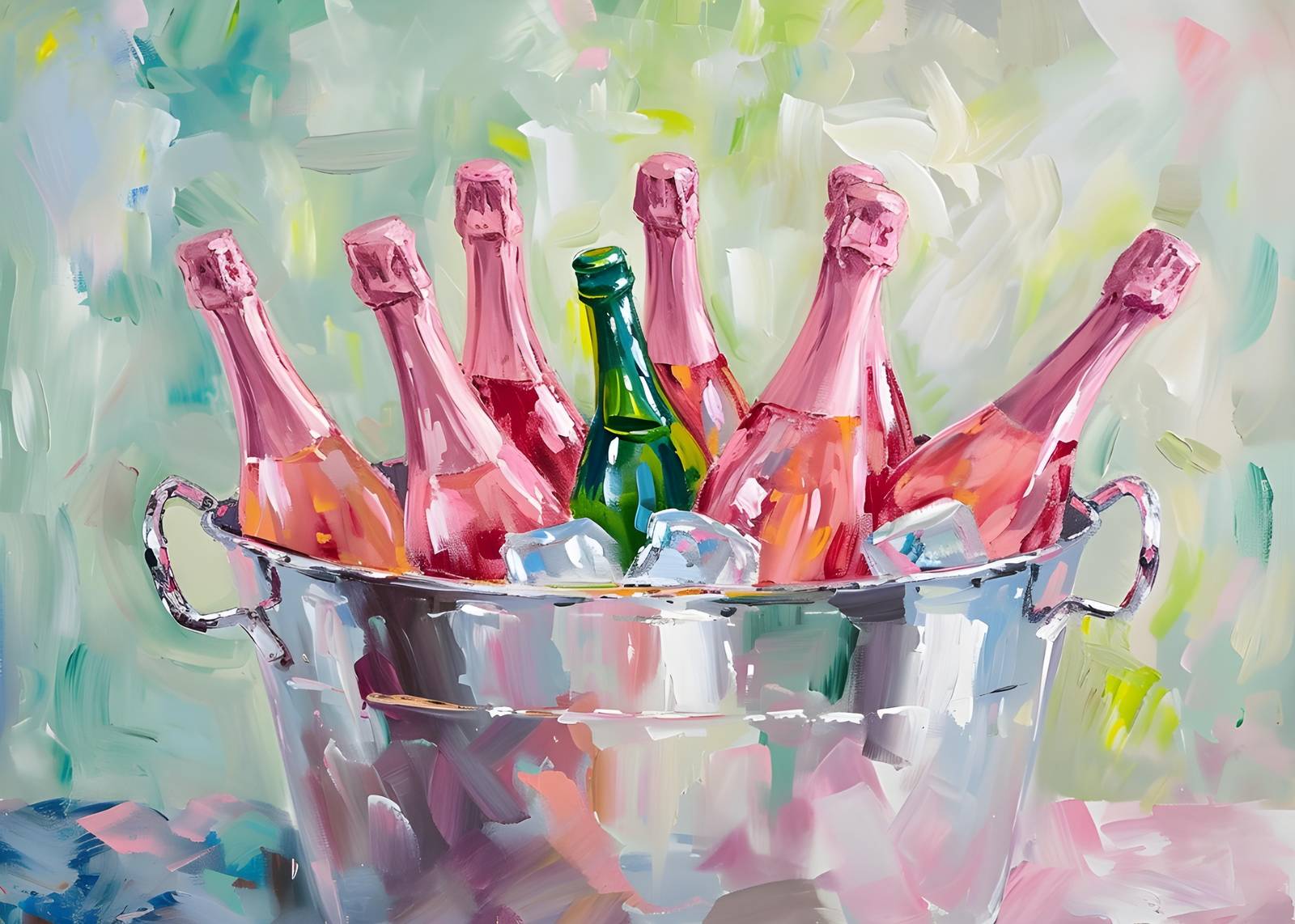 Champagne Celebration Pink Bottles Wall Art