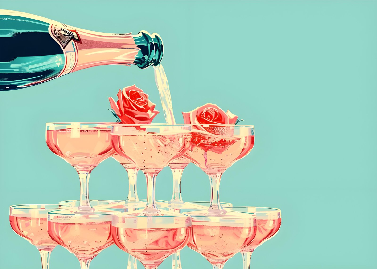 Champagne Celebration Rose Vintage Wall Art