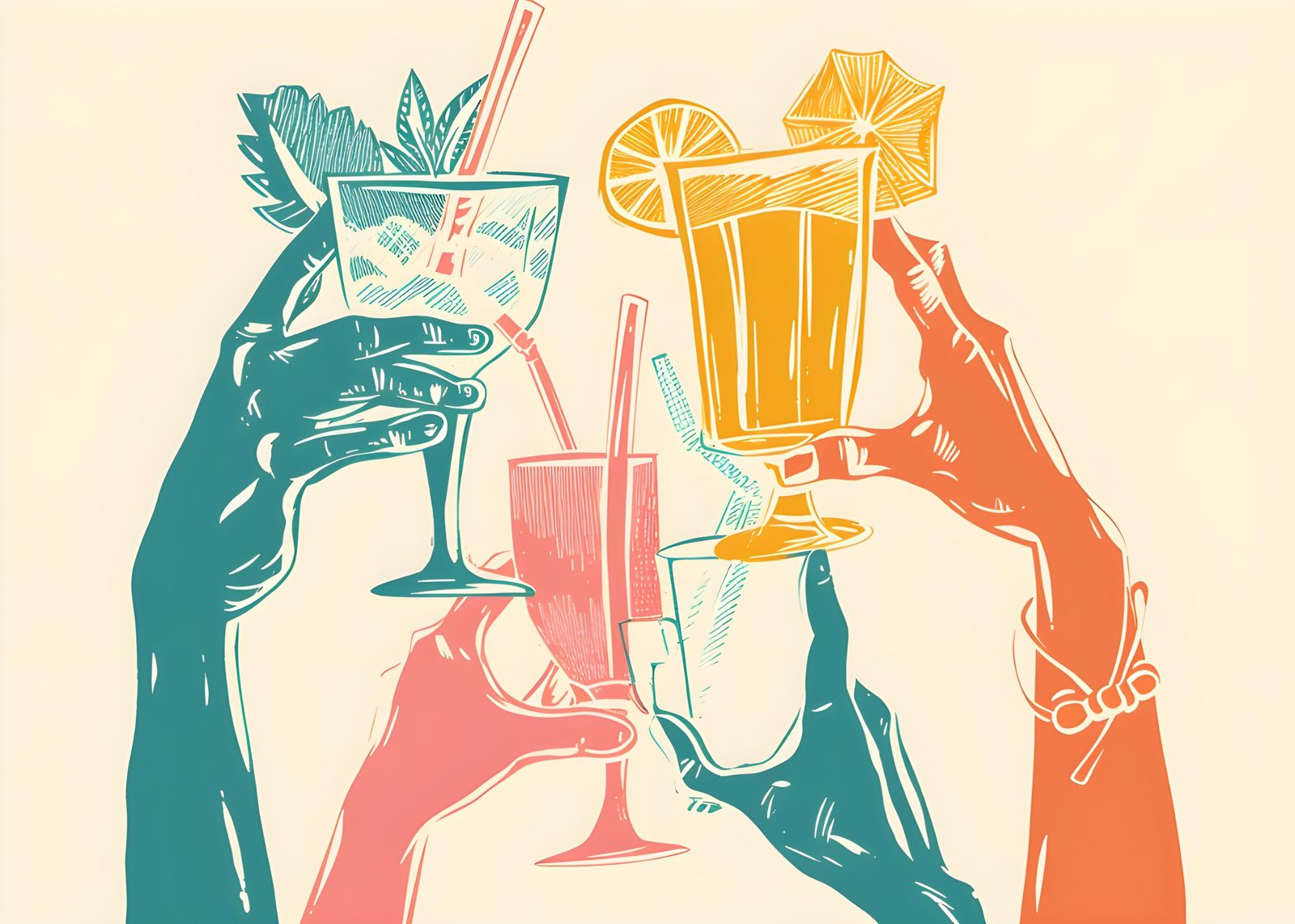 Cheers Tropical Drinks Linen Wall Art