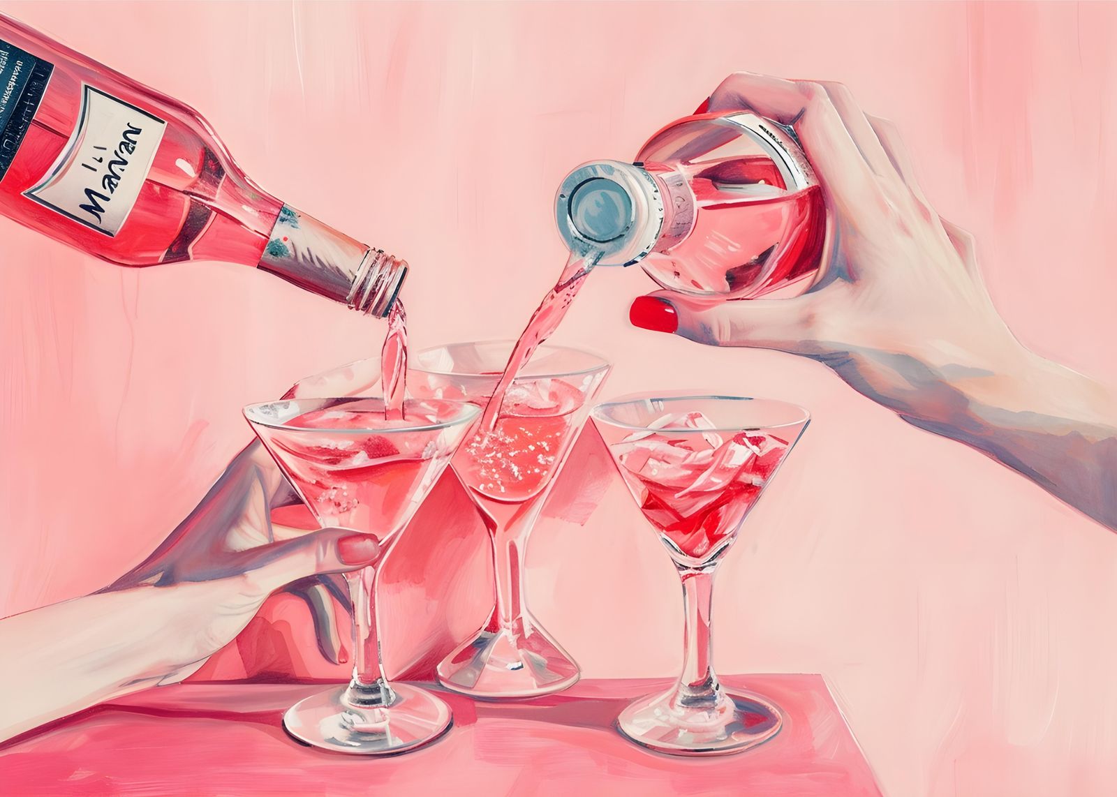 Pink Cocktail Pour Wall Art | Modern Bar Art