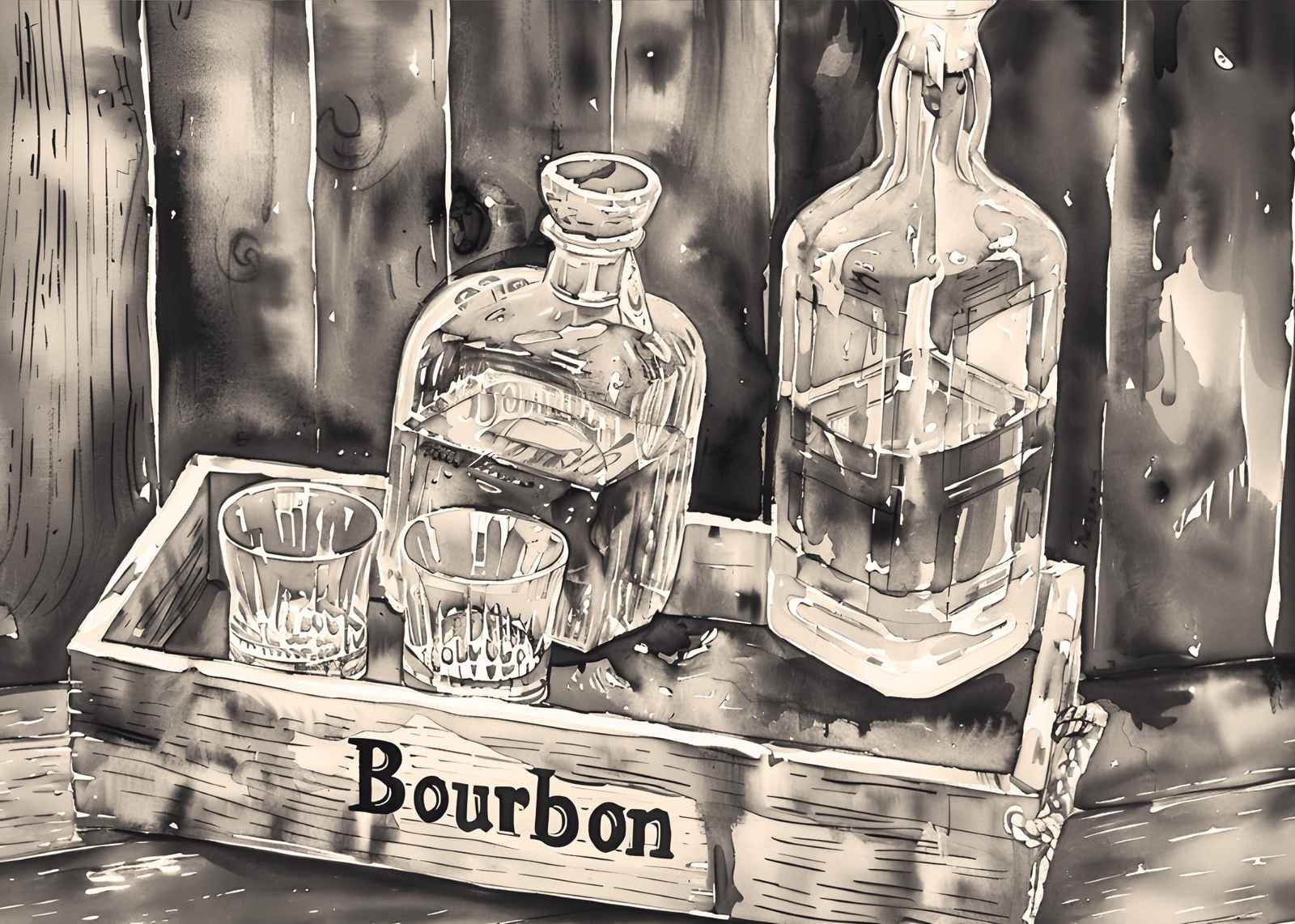 Bourbon & Glasses Vintage Style Wall Art