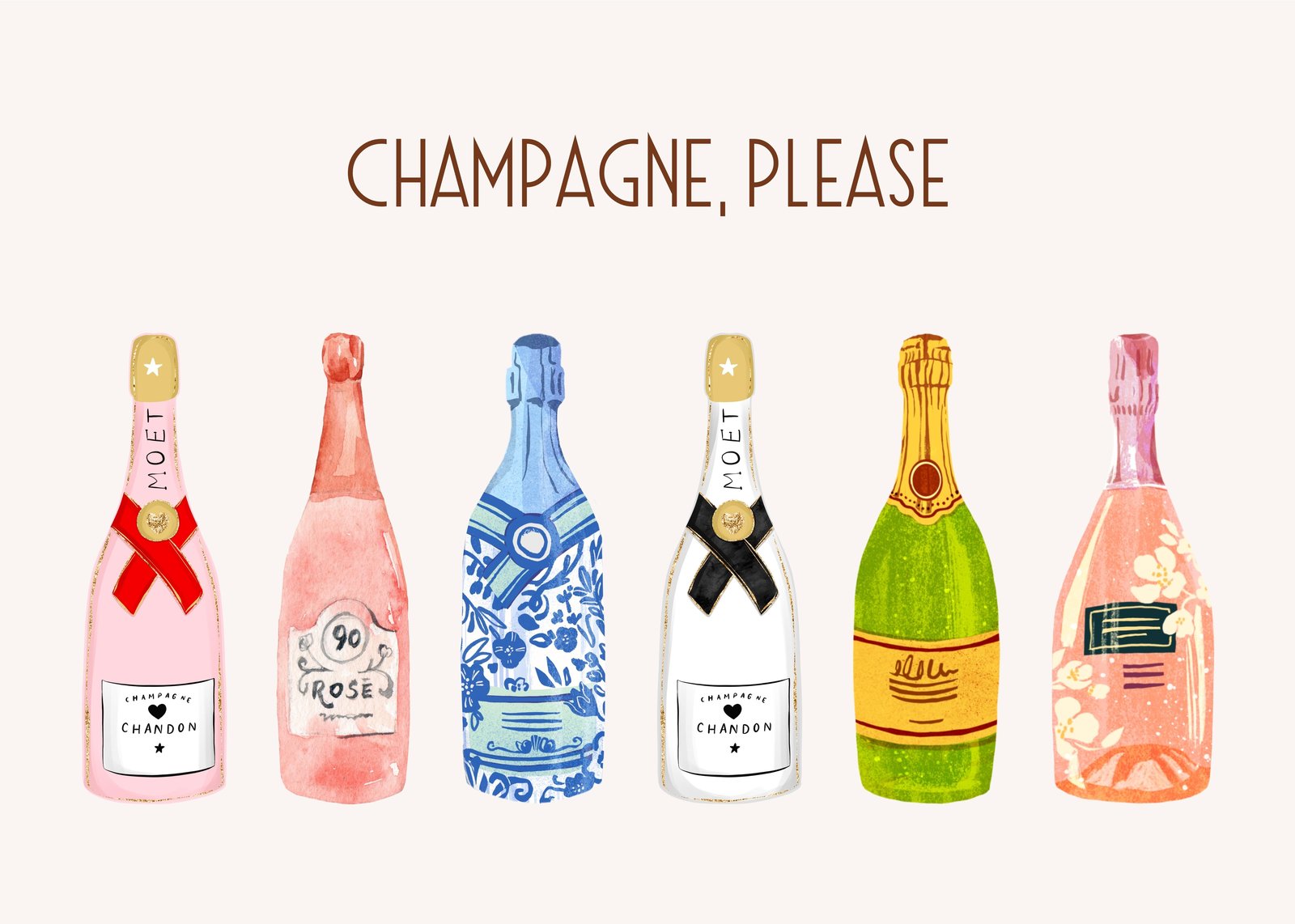 Champagne Please Watercolor Bottles Wall Art