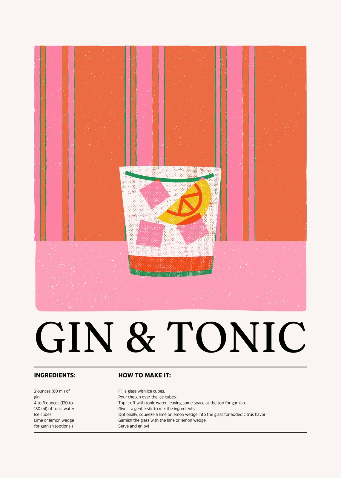 Vibrant Gin & Tonic Recipe Wall Art