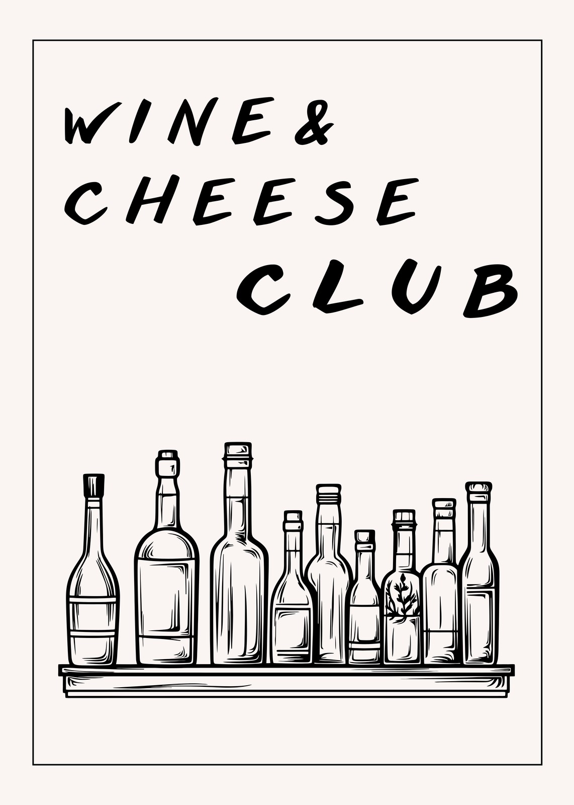 Wine & Cheese Club Vintage Bottle Wall Art