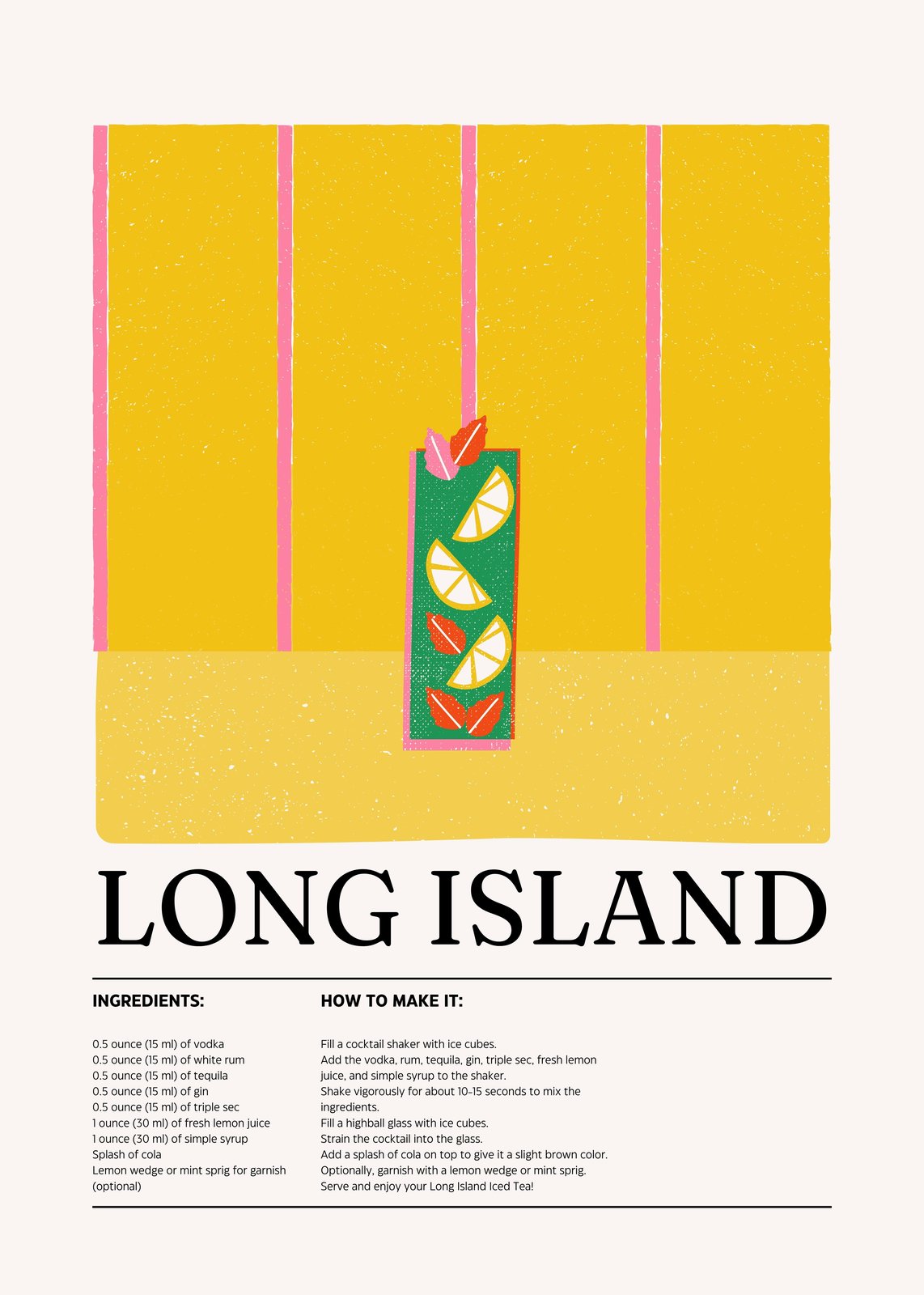 Vibrant Long Island Iced Tea Recipe Wall Art