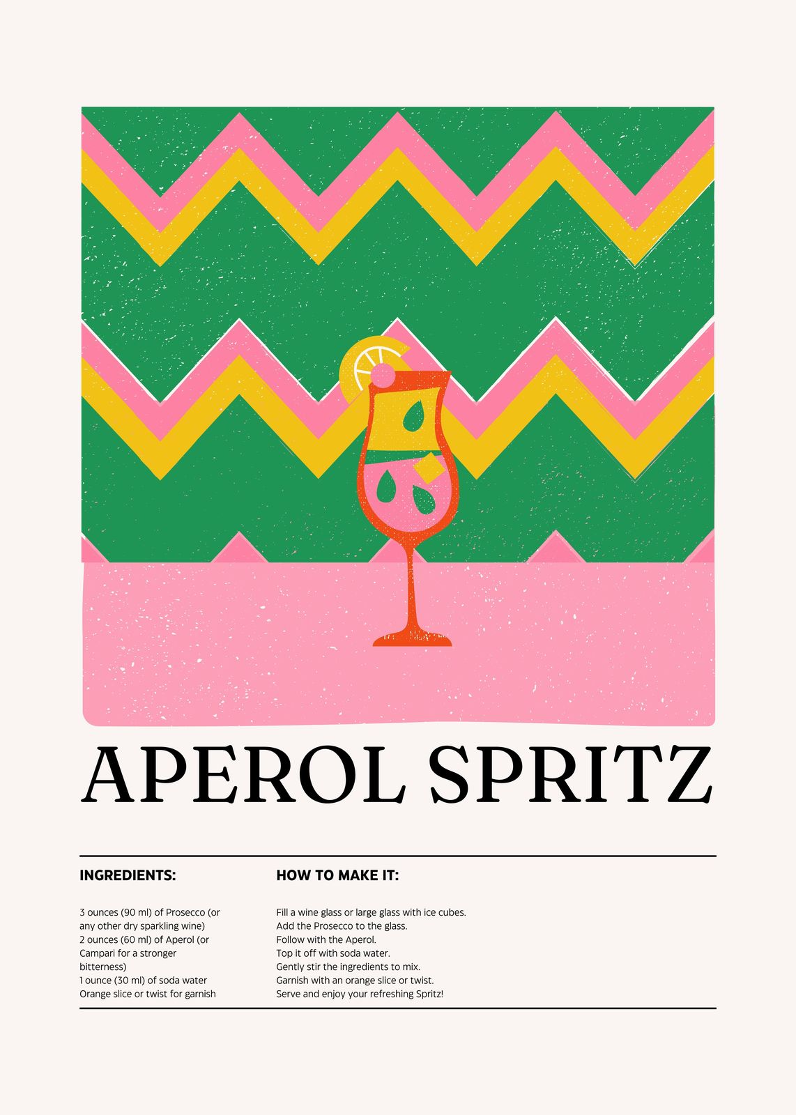 Retro Aperol Spritz Cocktail Art Wall Art