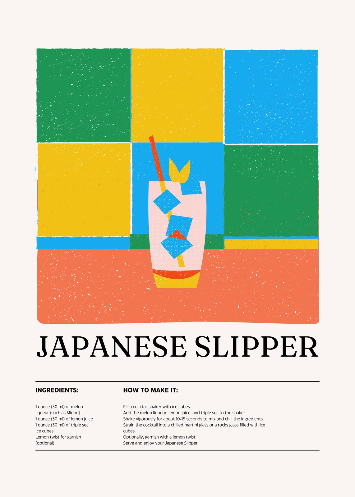 Vibrant Japanese Slipper Cocktail Wall Art