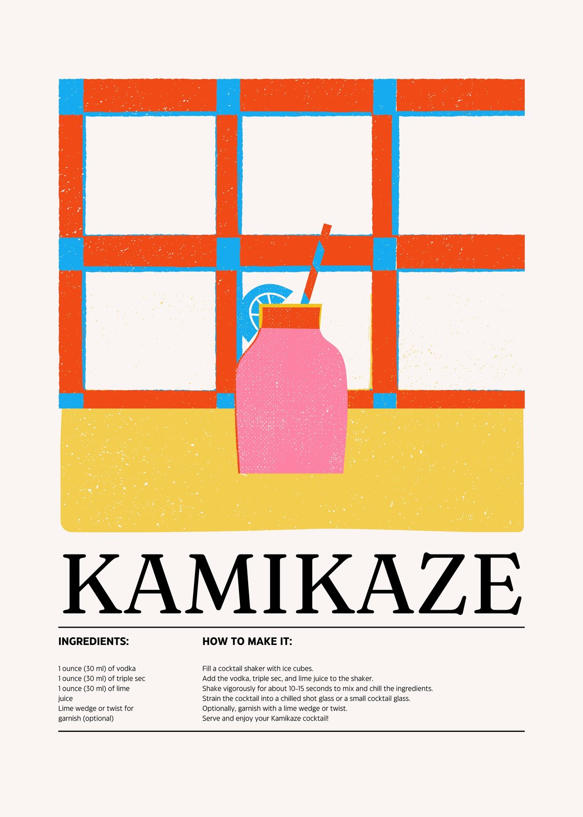 Retro Kamikaze Cocktail Recipe Wall Art