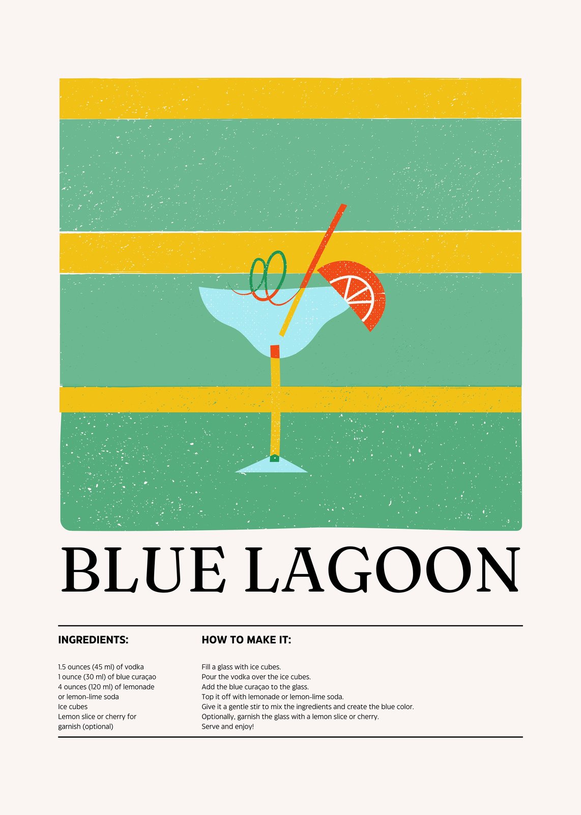 Blue Lagoon Cocktail Recipe Art Wall Art