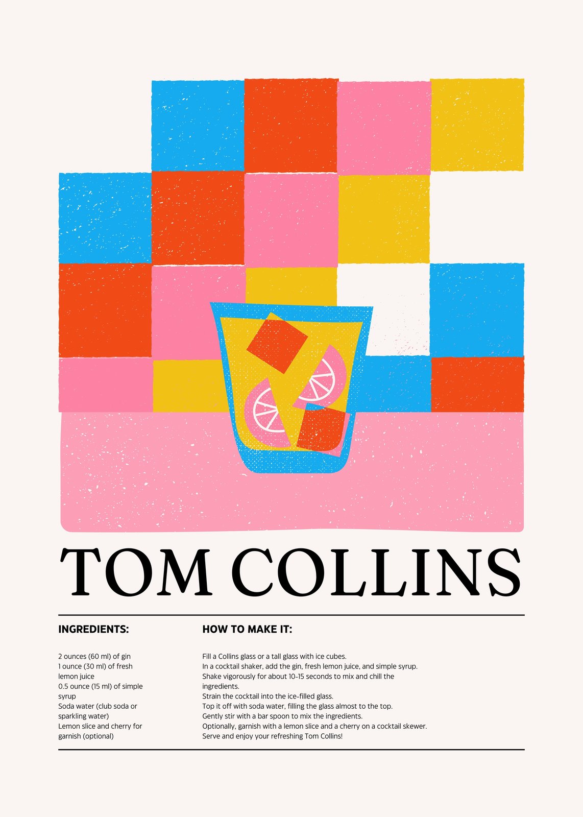 Tom Collins Cocktail Recipe Mid-Century Wall Art