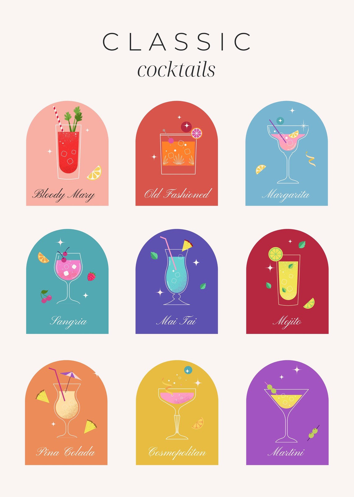 Classic Cocktail Art | Bar Decor Wall Art