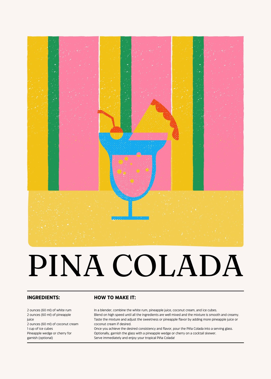 Tropical Piña Colada Recipe Wall Art Wall Art