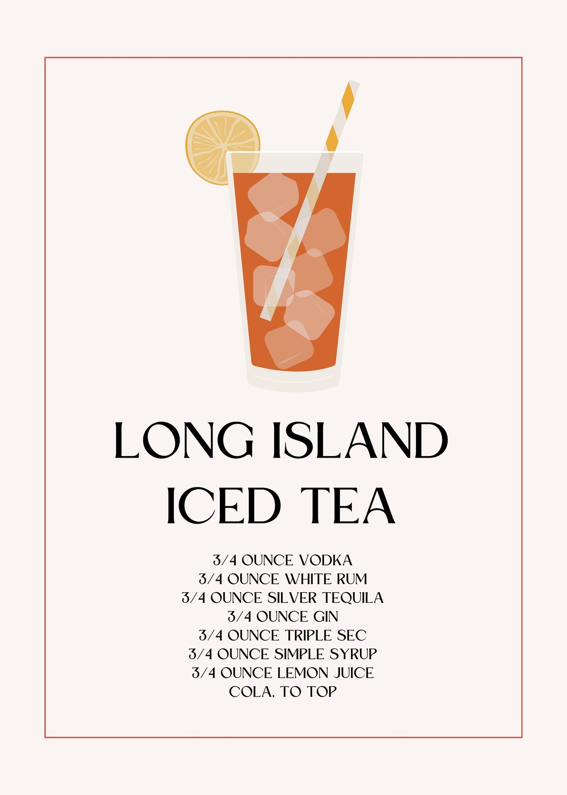 Long Island Iced Tea Recipe Minimalist Wall Art