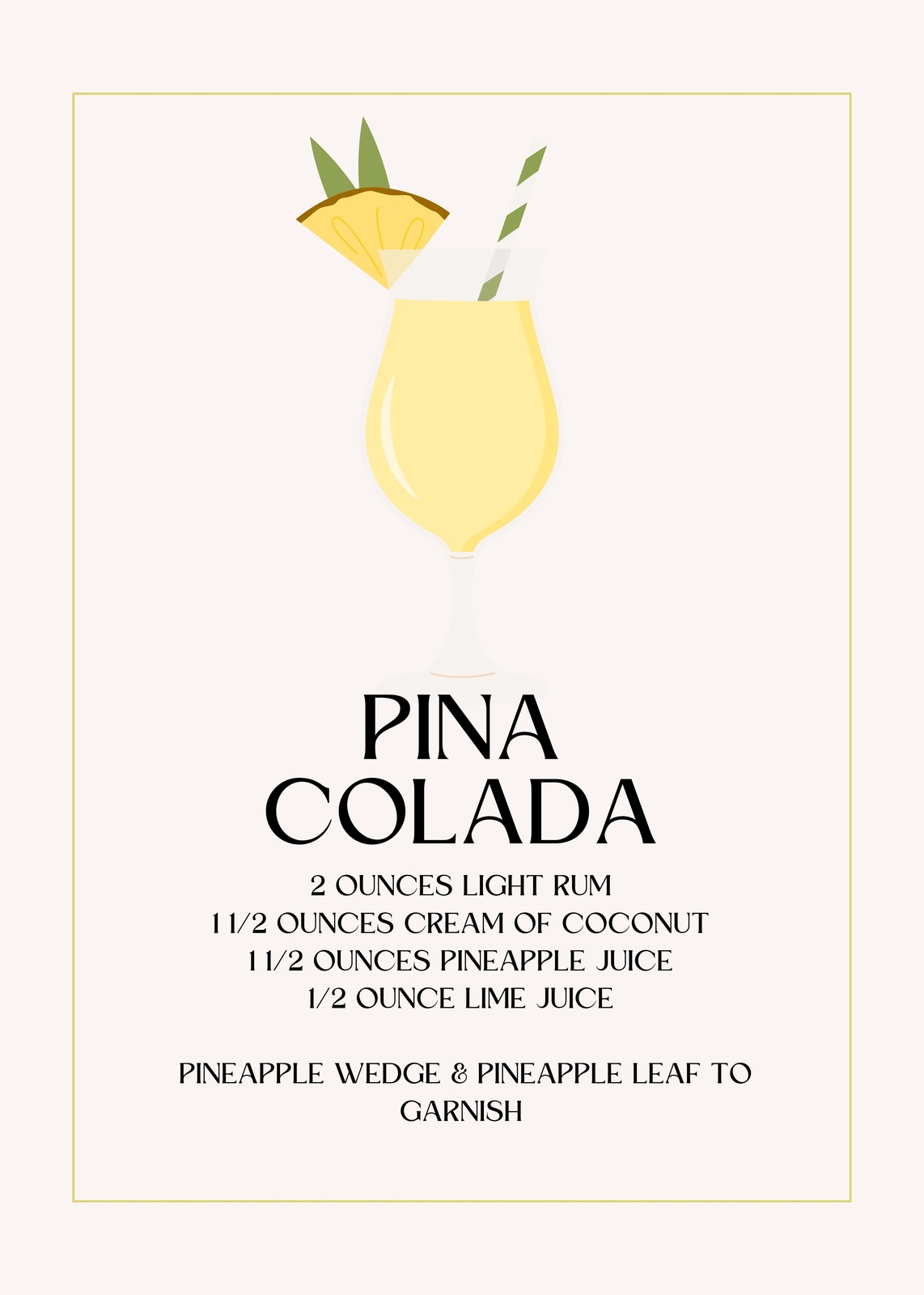 Pina Colada Cocktail Recipe Art Wall Art