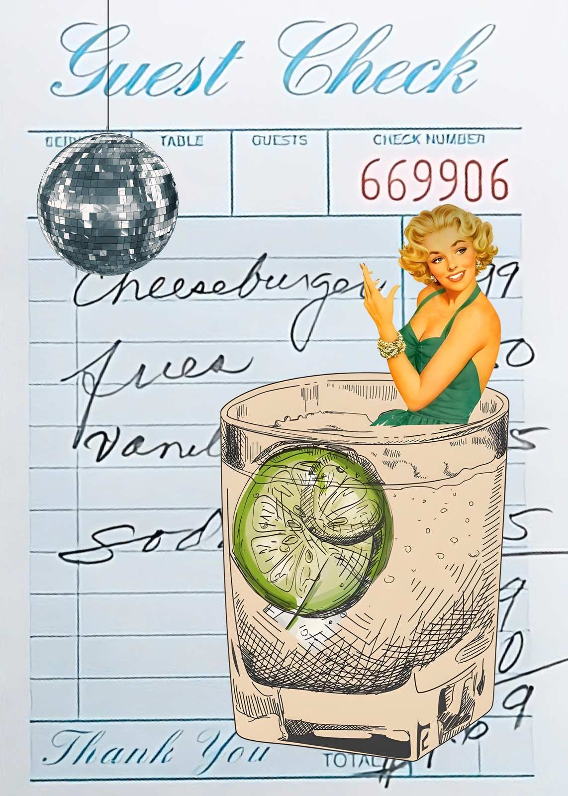 Retro Diner Disco Cocktail Wall Art
