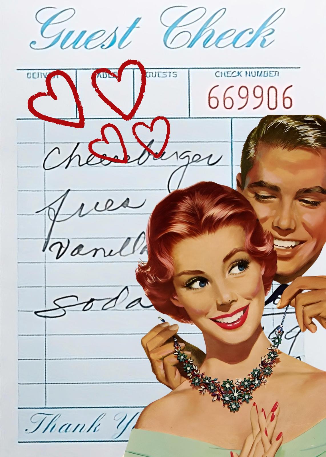 Retro Love Story Guest Check Wall Art