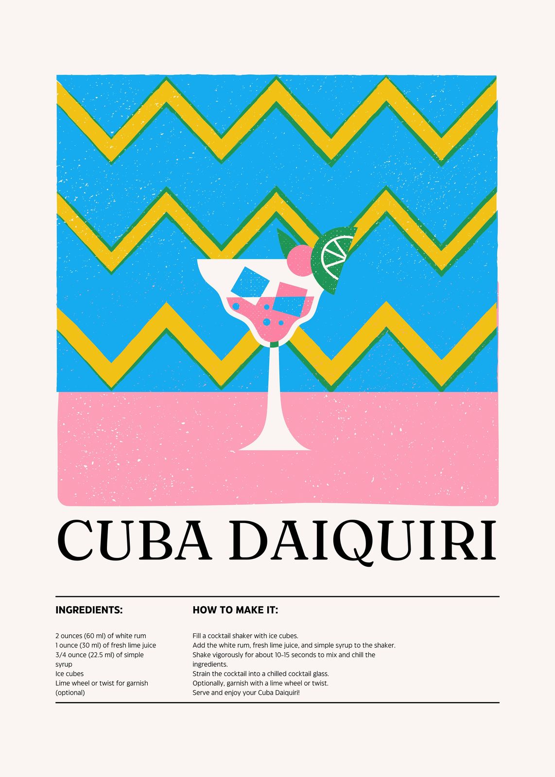 Vibrant Cuba Daiquiri Recipe Wall Art