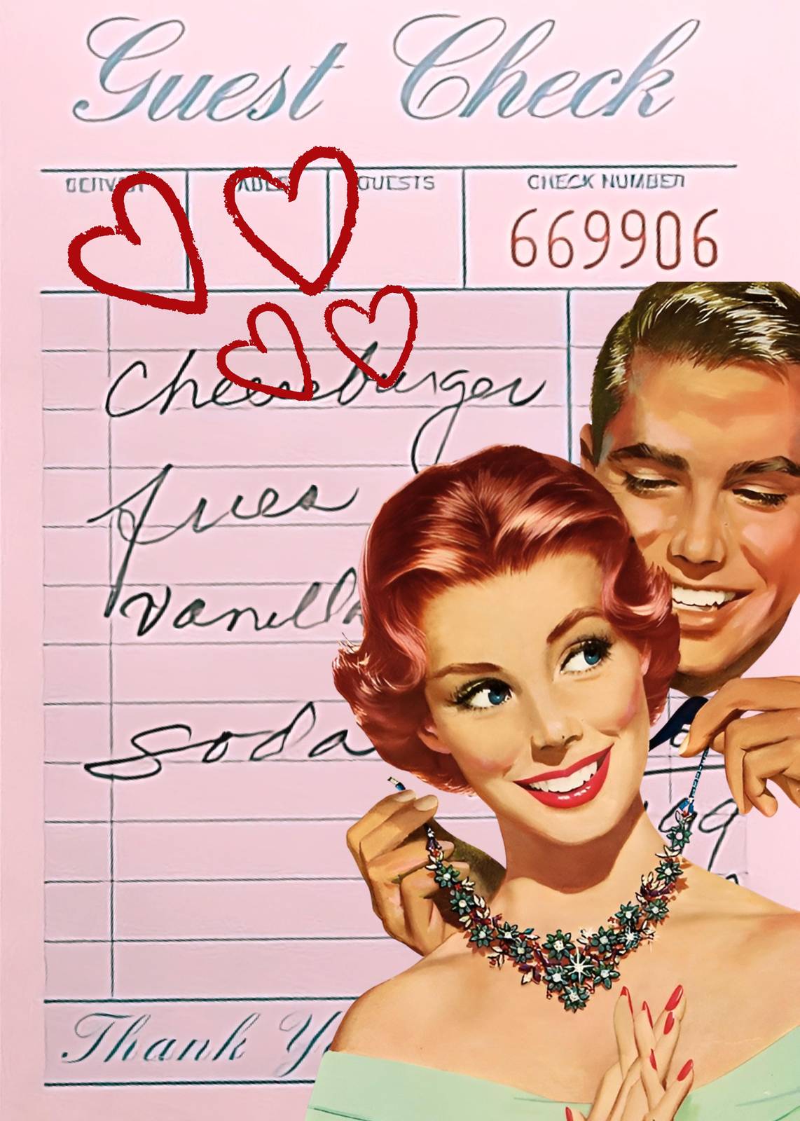 Retro Romance Couple Hearts Wall Art