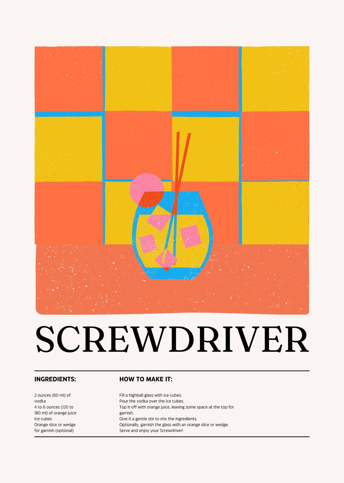 Retro Screwdriver Cocktail Recipe Wall Art