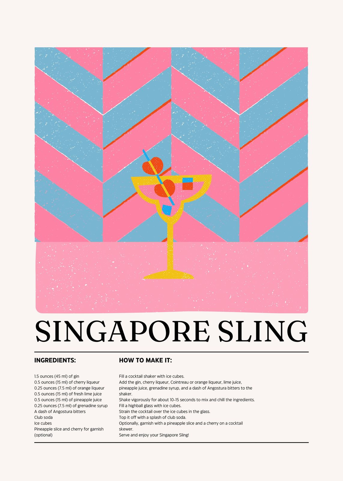 Retro Singapore Sling Recipe Wall Art