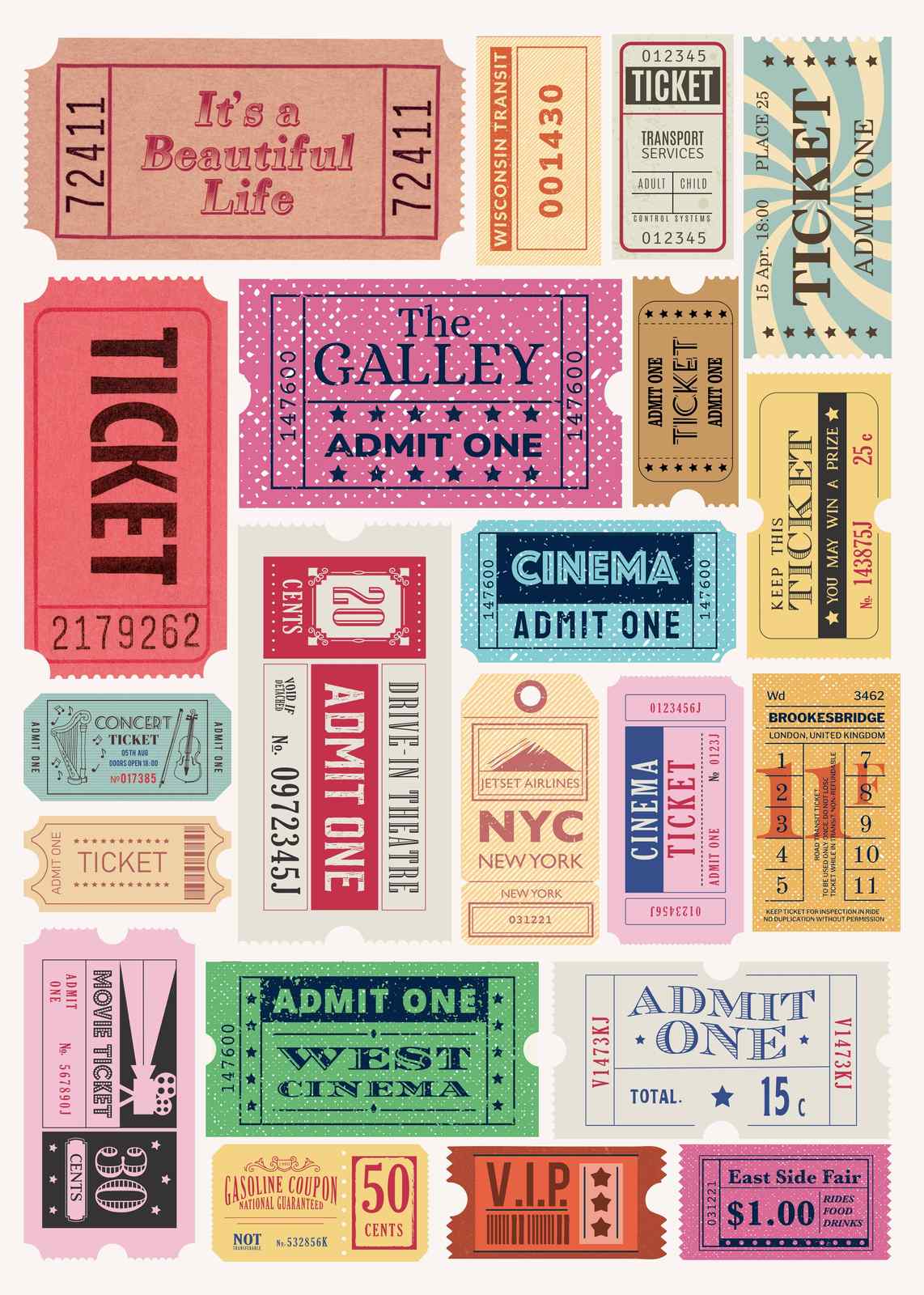 Vintage Admit One Ticket Collage Wall Art