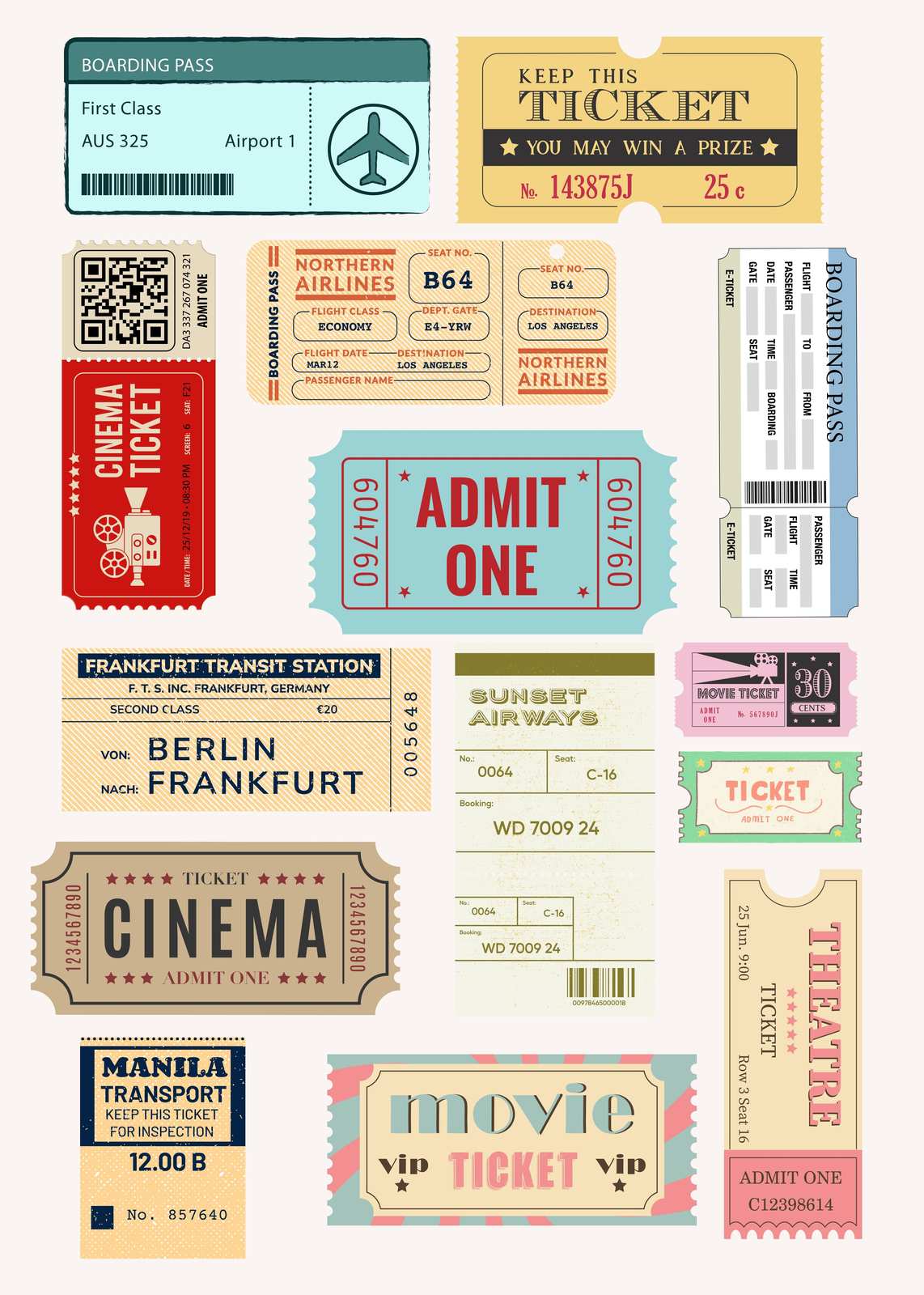 Vintage Travel Tickets Collage Wall Art