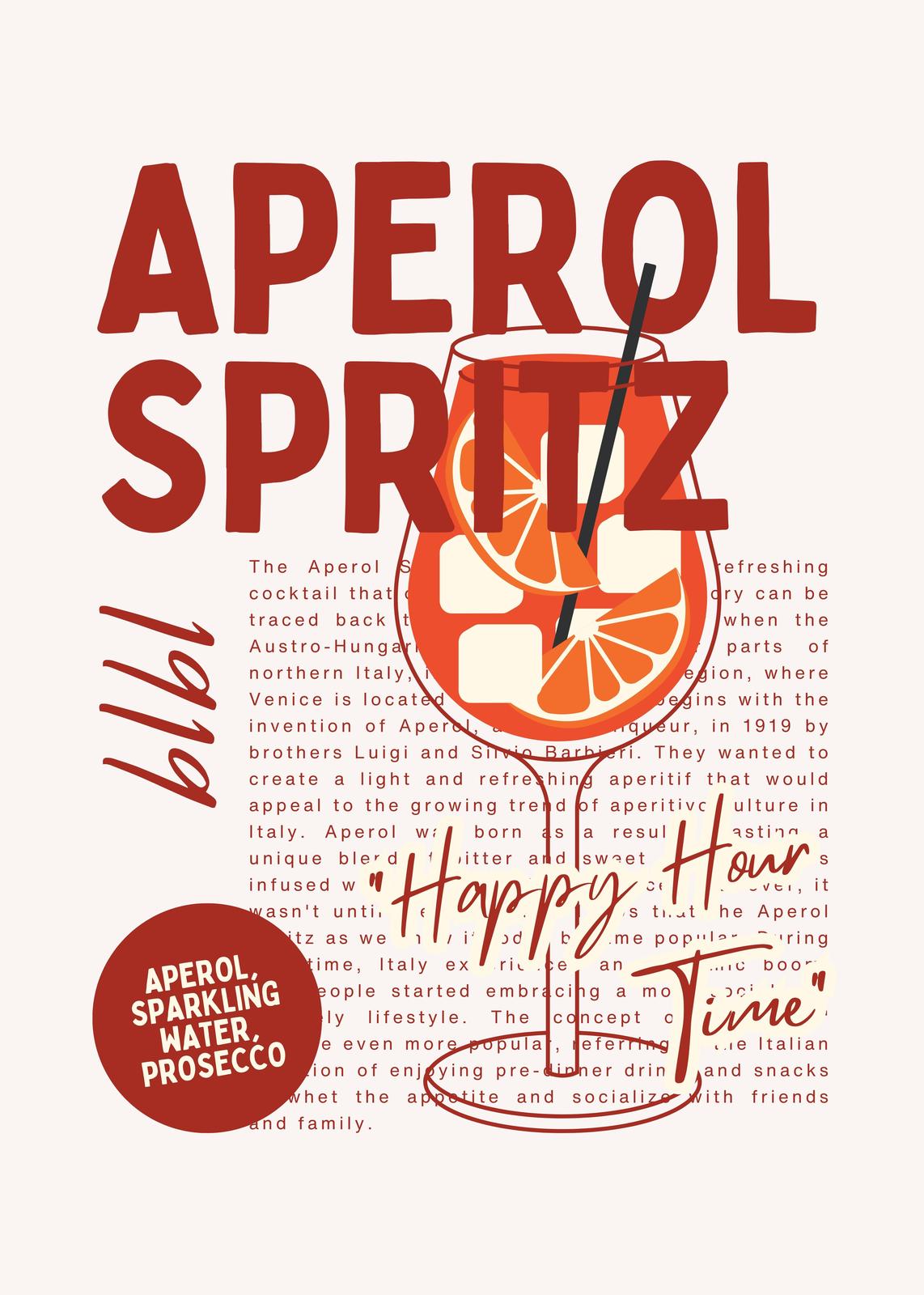 Aperol Spritz Retro Cocktail Art Wall Art