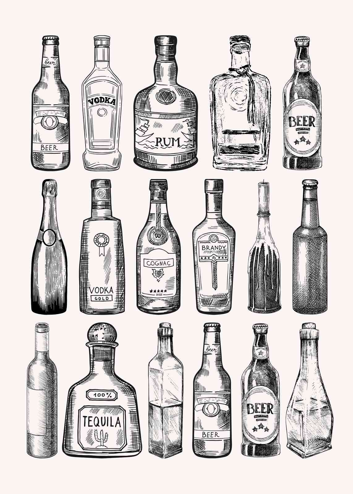 Vintage Spirits & Brews Sketch Wall Art