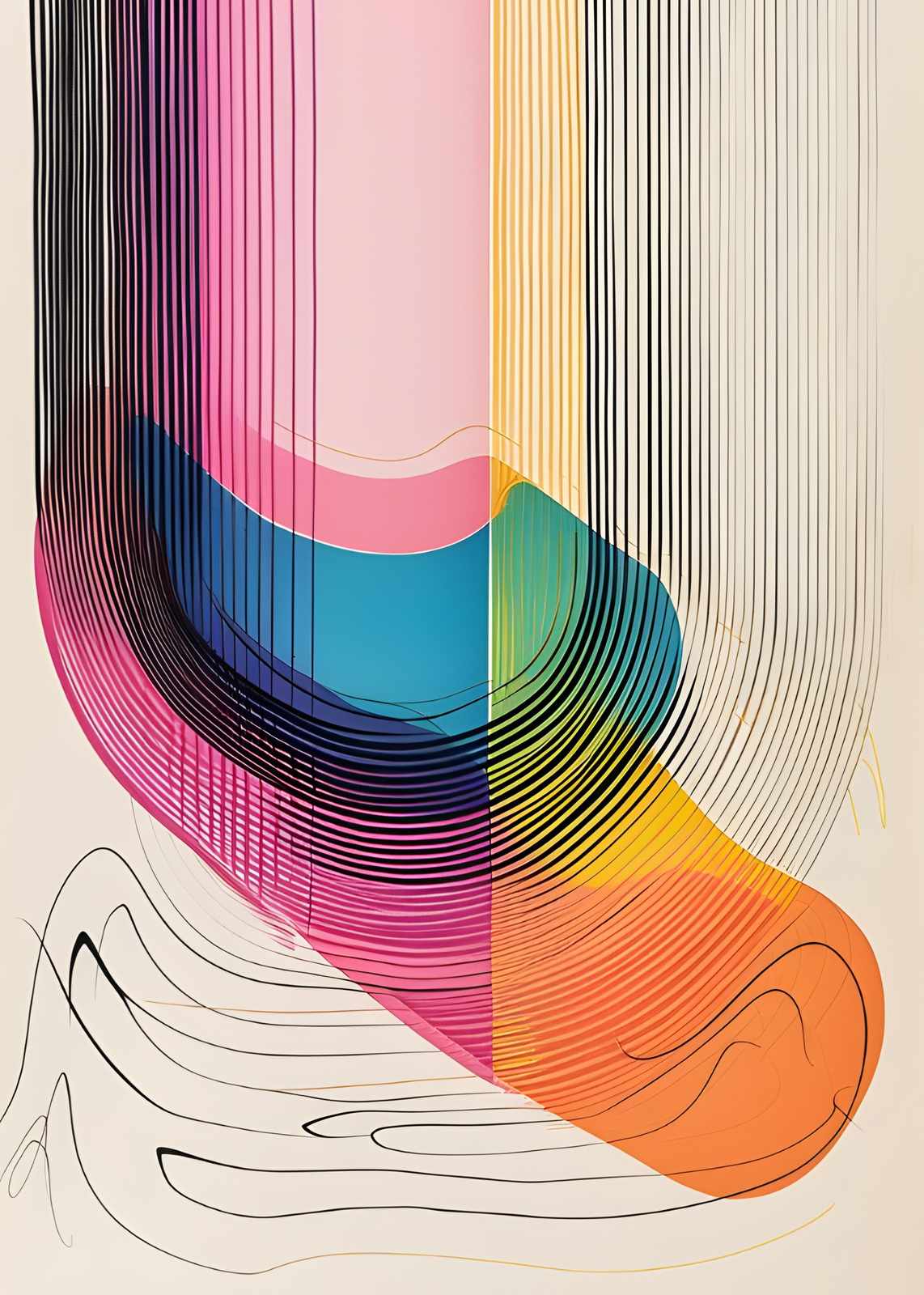 Vibrant Flow Abstract Lines Wall Art
