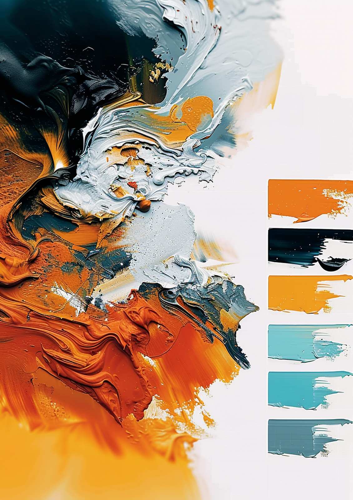 Abstract Swirls Orange Teal Contemporary Wall Art