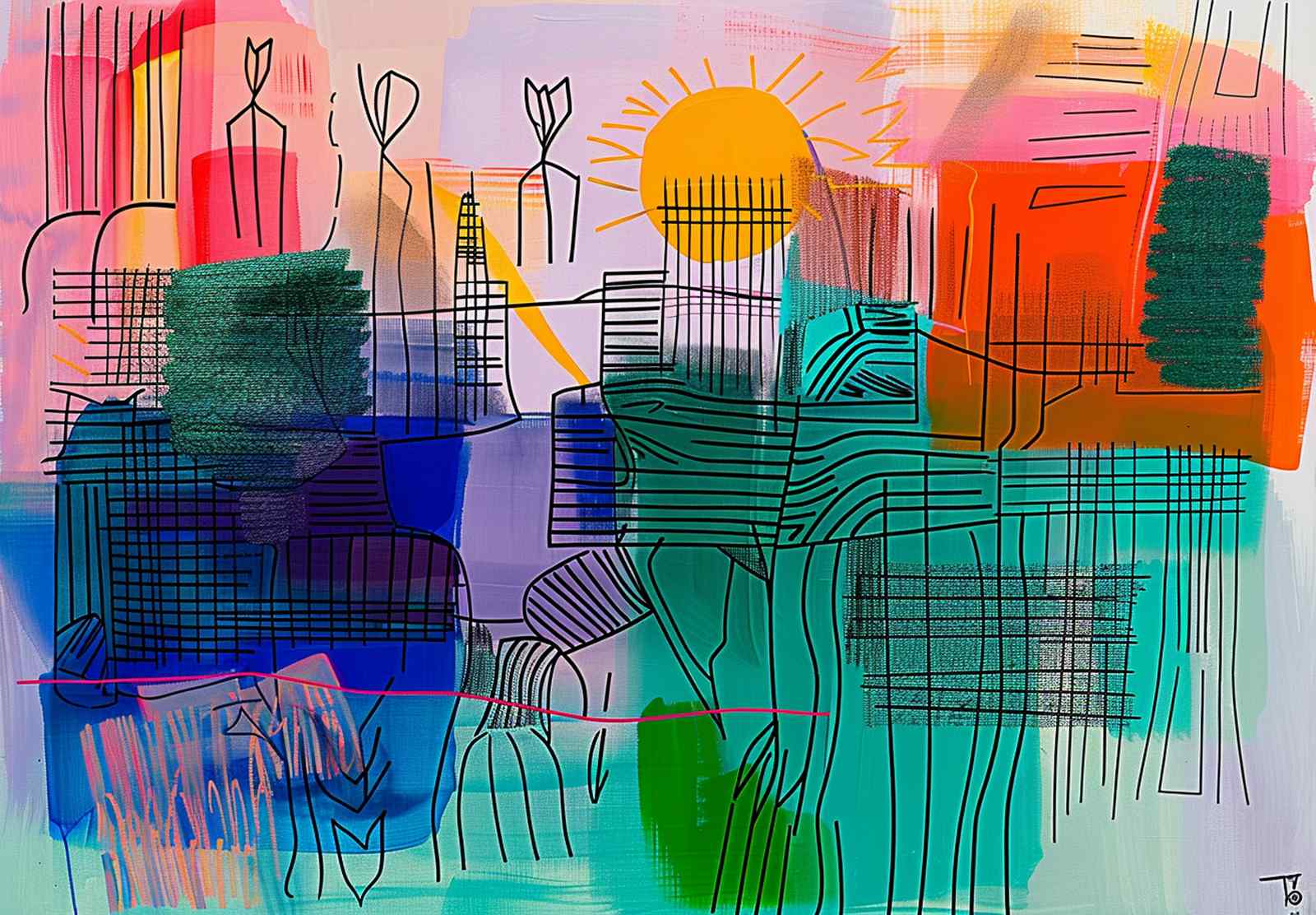 Vibrant Abstract Cityscape Wall Art