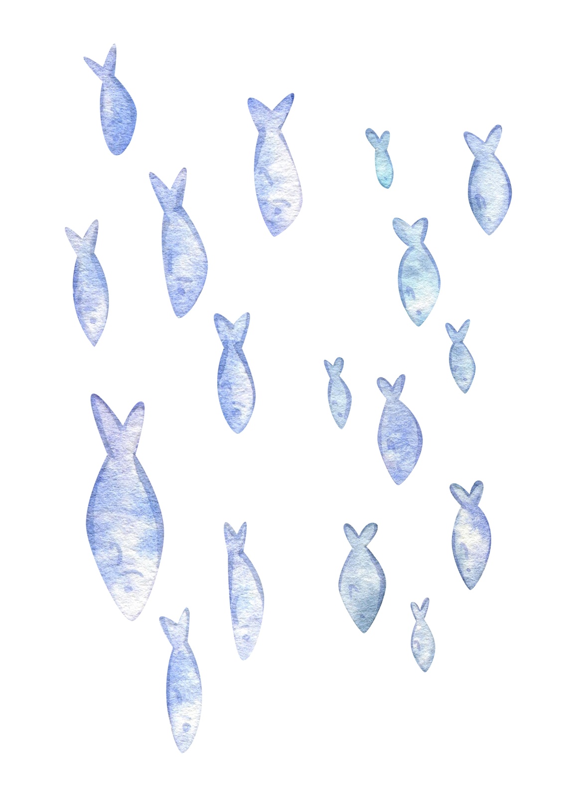 Whimsical Blue Fish School Watercolor Wall Art