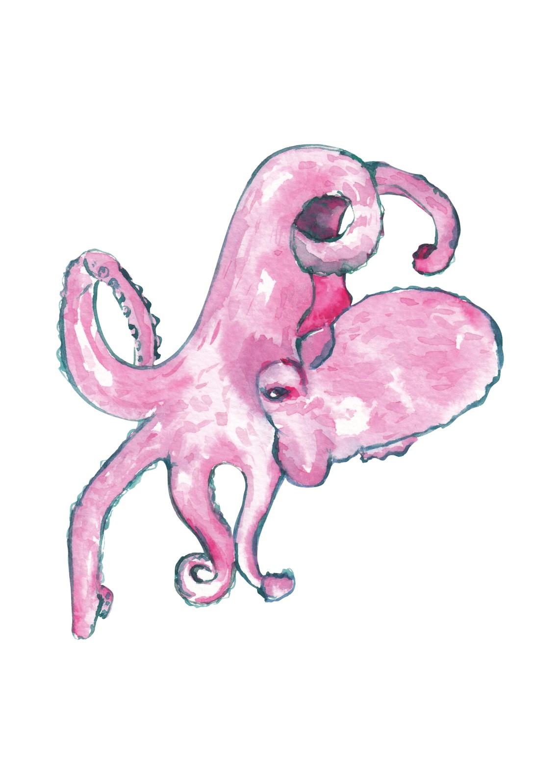 Whimsical Pink Octopus Watercolor Wall Art
