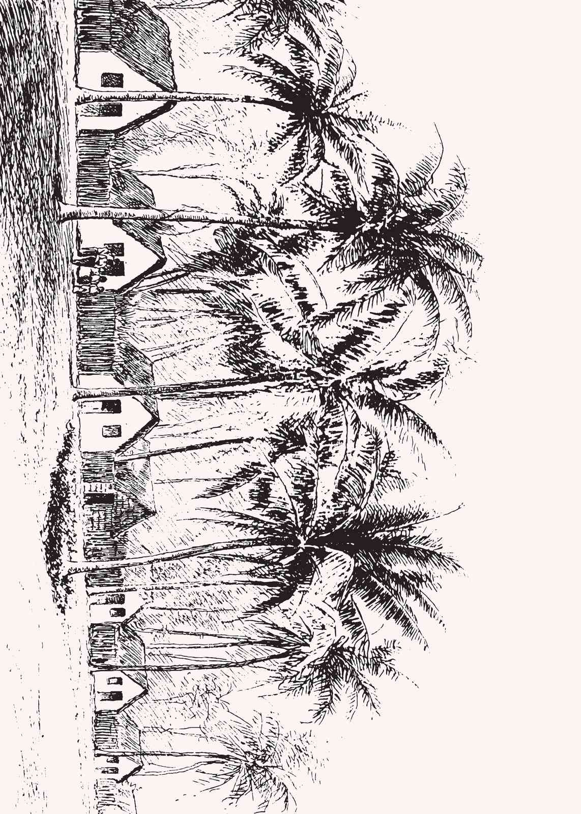 Tropical Beach Houses Palm Trees Wall Art