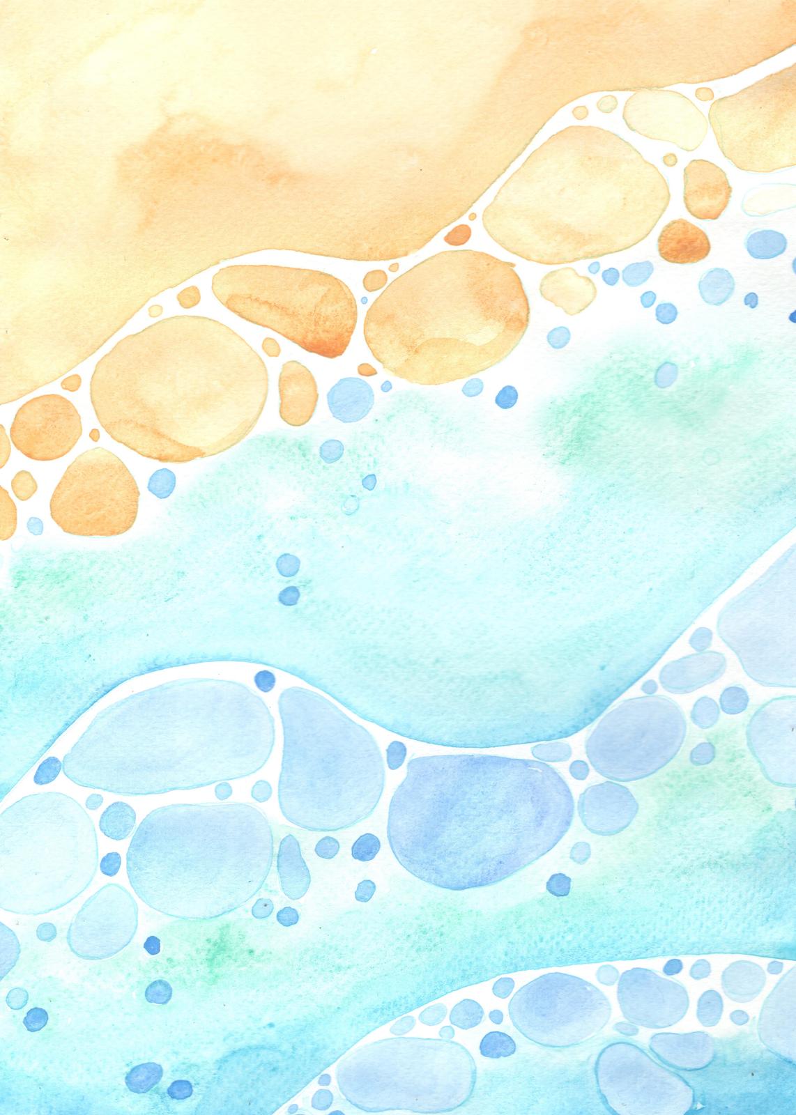Ocean Pebbles & Waves Watercolor Wall Art